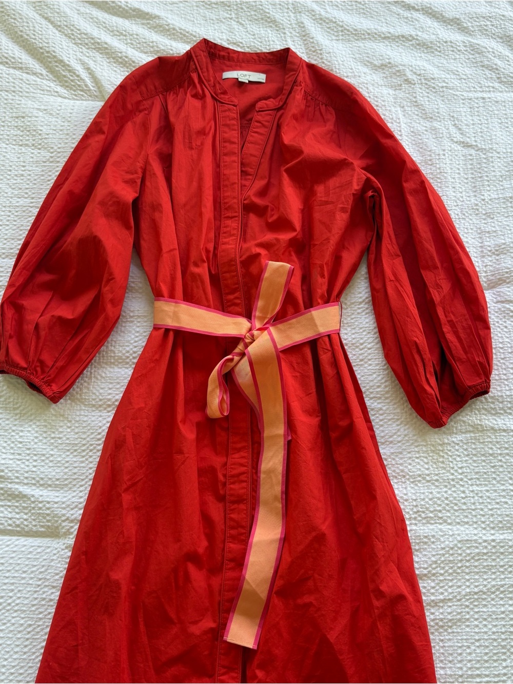 LOFT Red Poplin Midi Dress
